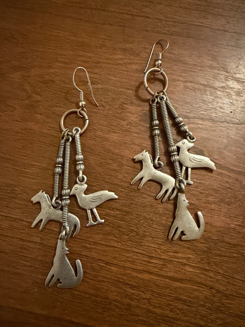 Handmade Silver-Tone Animal Charm Dangle Earrings